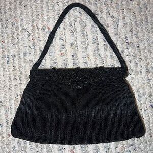Vintage 1950s Black Beaded Walborg Small Elegant Purse